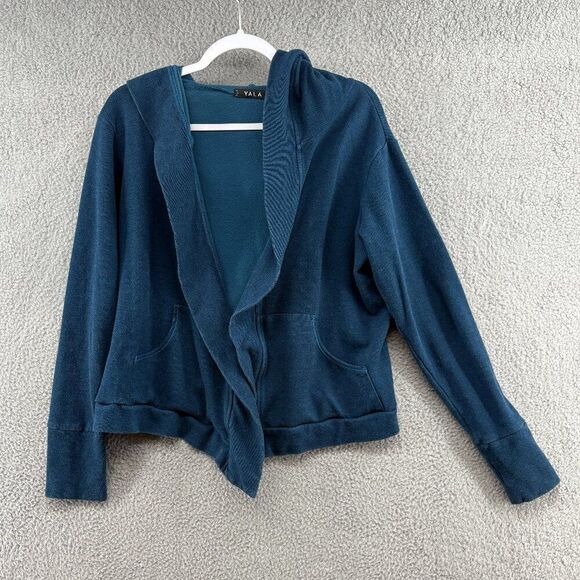 Yala Bamboo sweatshirt hoodie open front with pockets teal S/M casual comfy soft - Picture 1 of 11